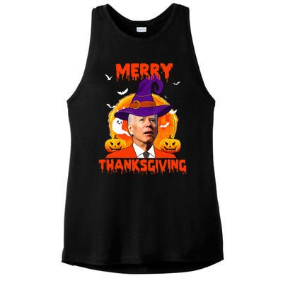 Funny Joe Biden Merry Thanksgiving Confused Happy Halloween Ladies PosiCharge Tri-Blend Wicking Tank