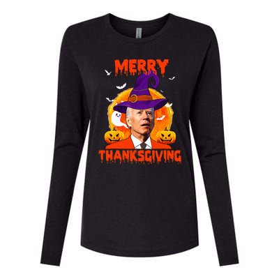 Funny Joe Biden Merry Thanksgiving Confused Happy Halloween Womens Cotton Relaxed Long Sleeve T-Shirt