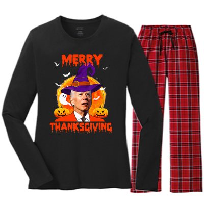 Funny Joe Biden Merry Thanksgiving Confused Happy Halloween Women's Long Sleeve Flannel Pajama Set 