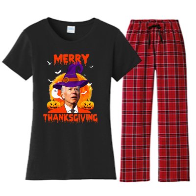 Funny Joe Biden Merry Thanksgiving Confused Happy Halloween Women's Flannel Pajama Set