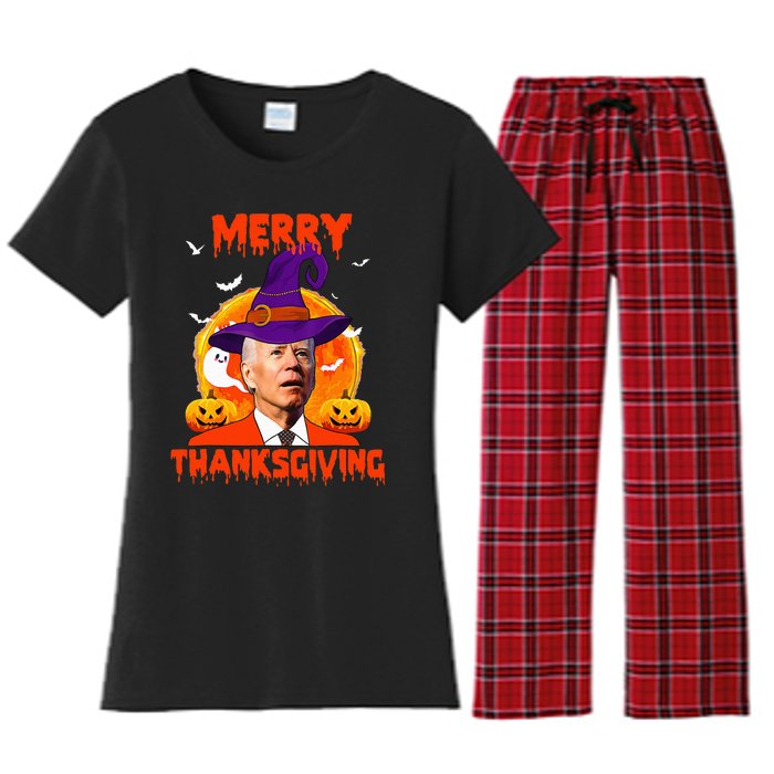 Funny Joe Biden Merry Thanksgiving Confused Happy Halloween Women's Flannel Pajama Set