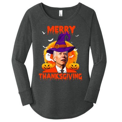 Funny Joe Biden Merry Thanksgiving Confused Happy Halloween Women's Perfect Tri Tunic Long Sleeve Shirt