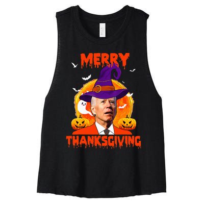 Funny Joe Biden Merry Thanksgiving Confused Happy Halloween Women's Racerback Cropped Tank