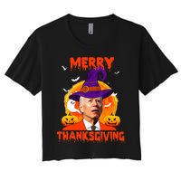 Funny Joe Biden Merry Thanksgiving Confused Happy Halloween Women's Crop Top Tee