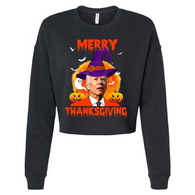 Funny Joe Biden Merry Thanksgiving Confused Happy Halloween Cropped Pullover Crew