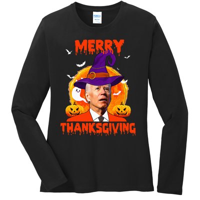 Funny Joe Biden Merry Thanksgiving Confused Happy Halloween Ladies Long Sleeve Shirt