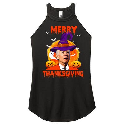 Funny Joe Biden Merry Thanksgiving Confused Happy Halloween Women's Perfect Tri Rocker Tank