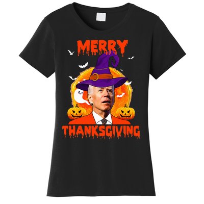 Funny Joe Biden Merry Thanksgiving Confused Happy Halloween Women's T-Shirt