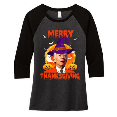 Funny Joe Biden Merry Thanksgiving Confused Happy Halloween Women's Tri-Blend 3/4-Sleeve Raglan Shirt