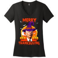 Funny Joe Biden Merry Thanksgiving Confused Happy Halloween Women's V-Neck T-Shirt