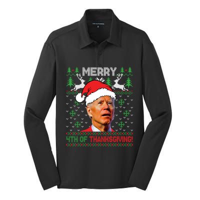 Funny Joe Biden Merry Thanksgiving Ugly Christmas Sweater Silk Touch Performance Long Sleeve Polo