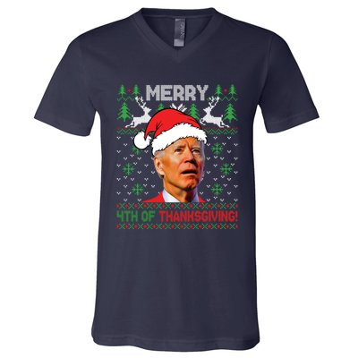 Funny Joe Biden Merry Thanksgiving Ugly Christmas Sweater V-Neck T-Shirt