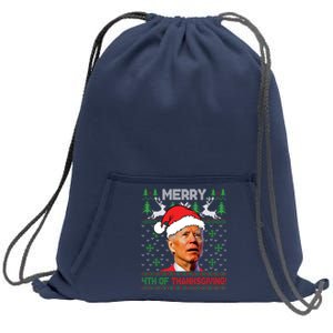 Funny Joe Biden Merry Thanksgiving Ugly Christmas Sweater Sweatshirt Cinch Pack Bag