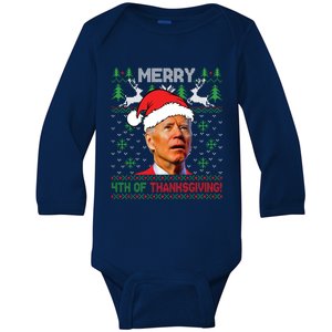 Funny Joe Biden Merry Thanksgiving Ugly Christmas Sweater Baby Long Sleeve Bodysuit