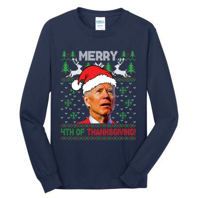 Funny Joe Biden Merry Thanksgiving Ugly Christmas Sweater Tall Long Sleeve T-Shirt