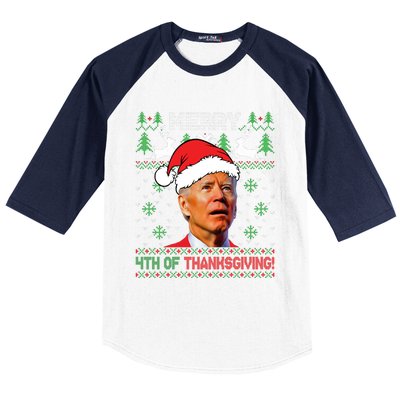 Funny Joe Biden Merry Thanksgiving Ugly Christmas Sweater Baseball Sleeve Shirt