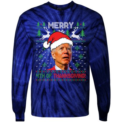 Funny Joe Biden Merry Thanksgiving Ugly Christmas Sweater Tie-Dye Long Sleeve Shirt