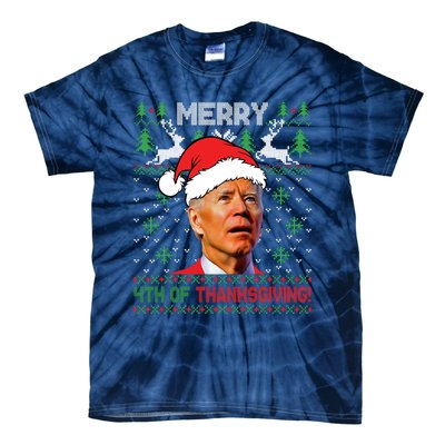 Funny Joe Biden Merry Thanksgiving Ugly Christmas Sweater Tie-Dye T-Shirt