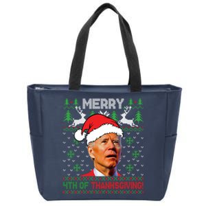 Funny Joe Biden Merry Thanksgiving Ugly Christmas Sweater Zip Tote Bag