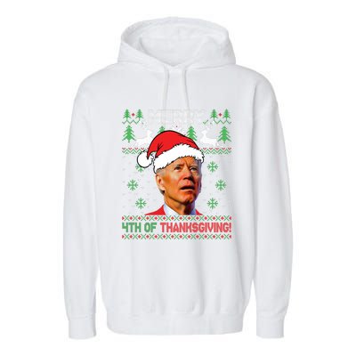 Funny Joe Biden Merry Thanksgiving Ugly Christmas Sweater Garment-Dyed Fleece Hoodie