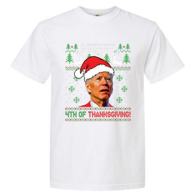 Funny Joe Biden Merry Thanksgiving Ugly Christmas Sweater Garment-Dyed Heavyweight T-Shirt