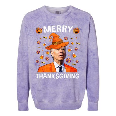 Funny Joe Biden Happy Halloween Merry Thanksgiving Colorblast Crewneck Sweatshirt