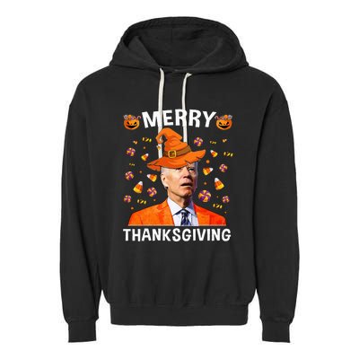 Funny Joe Biden Happy Halloween Merry Thanksgiving Garment-Dyed Fleece Hoodie