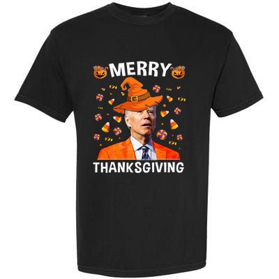 Funny Joe Biden Happy Halloween Merry Thanksgiving Garment-Dyed Heavyweight T-Shirt