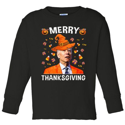 Funny Joe Biden Happy Halloween Merry Thanksgiving Toddler Long Sleeve Shirt