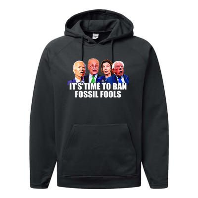 Funny Joe Biden It's Time To Ban Fossil Fools Anti Liberals Performance Fleece Hoodie