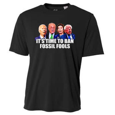 Funny Joe Biden It's Time To Ban Fossil Fools Anti Liberals Cooling Performance Crew T-Shirt