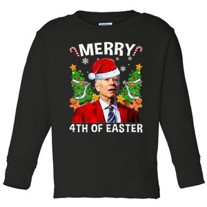 Funny Joe Biden Christmas Santa Hat Merry 4th Of Easter Xmas Toddler Long Sleeve Shirt