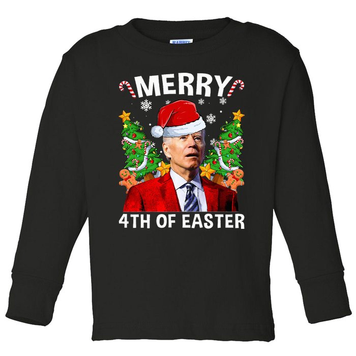 Funny Joe Biden Christmas Santa Hat Merry 4th Of Easter Xmas Toddler Long Sleeve Shirt