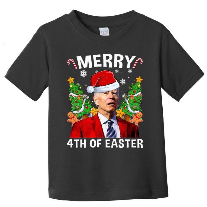 Funny Joe Biden Christmas Santa Hat Merry 4th Of Easter Xmas Toddler T-Shirt