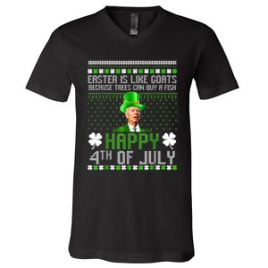 Funny Joe Biden Happy 4th Of July Confused St Patricks Day V-Neck T-Shirt