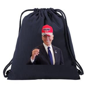 Funny Joe Biden Dons Trump 2024 Cap Wear A Trump Hat Drawstring Bag