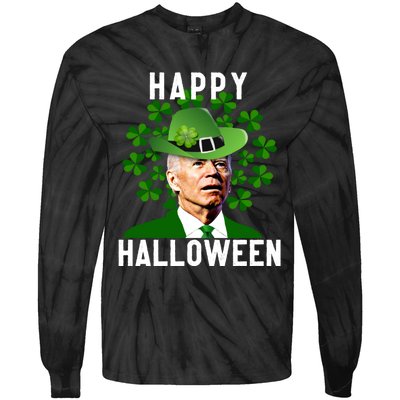 Funny Joe Biden St Patricks Day Confused Halloween Biden Tie-Dye Long Sleeve Shirt