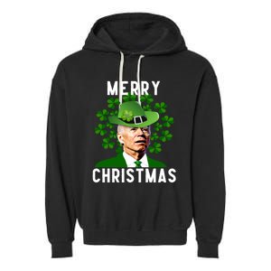 Funny Joe Biden Merry Christmas Confused St Patricks Day Garment-Dyed Fleece Hoodie