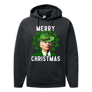 Funny Joe Biden Merry Christmas Confused St Patricks Day Performance Fleece Hoodie