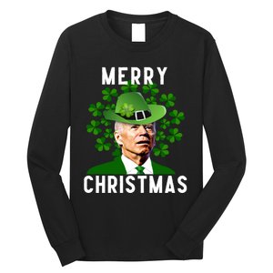 Funny Joe Biden Merry Christmas Confused St Patricks Day Long Sleeve Shirt