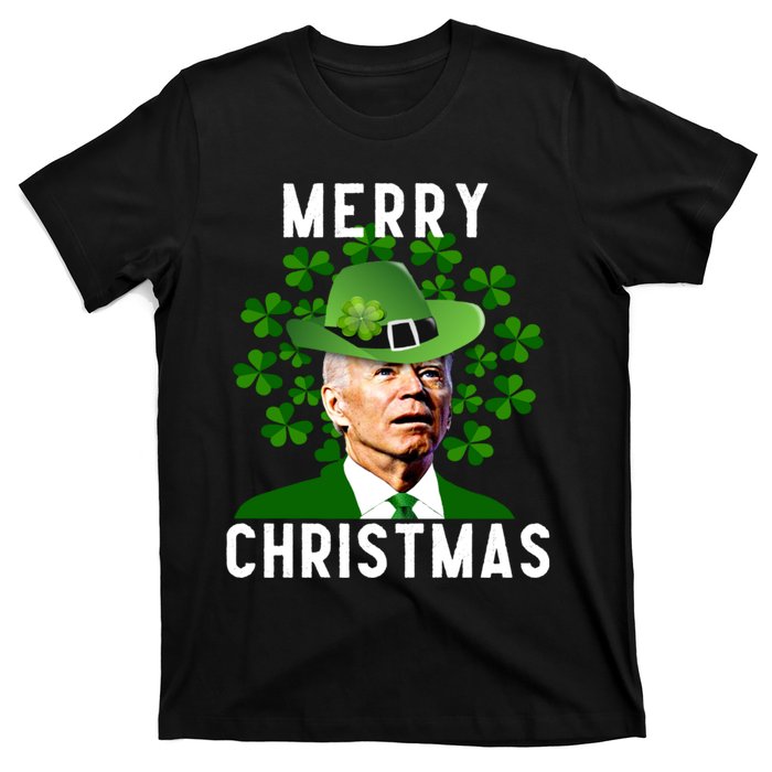 Funny Joe Biden Merry Christmas Confused St Patricks Day T-Shirt