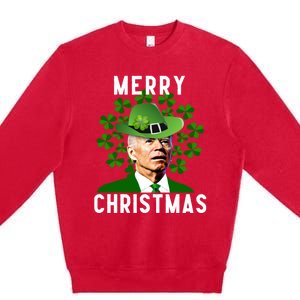 Funny Joe Biden Merry Christmas Confused St Patricks Day Premium Crewneck Sweatshirt