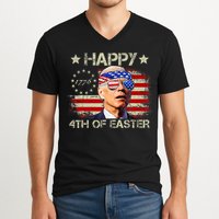 Funny Joe Biden 4th Of July Happy 4th Of Easter Us Flag V-Neck T-Shirt