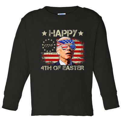 Funny Joe Biden 4th Of July Happy 4th Of Easter Us Flag Toddler Long Sleeve Shirt
