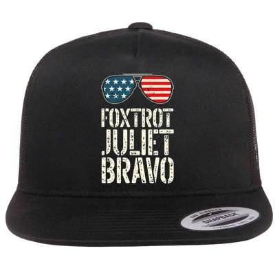 Foxtrot Juliet Bravo Funny Pro America US Flag Sunglasses Flat Bill Trucker Hat