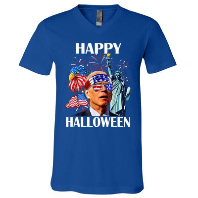 Funny Joe Biden Happy Halloween Confused For 4th Of July Meaningful Gift V-Neck T-Shirt