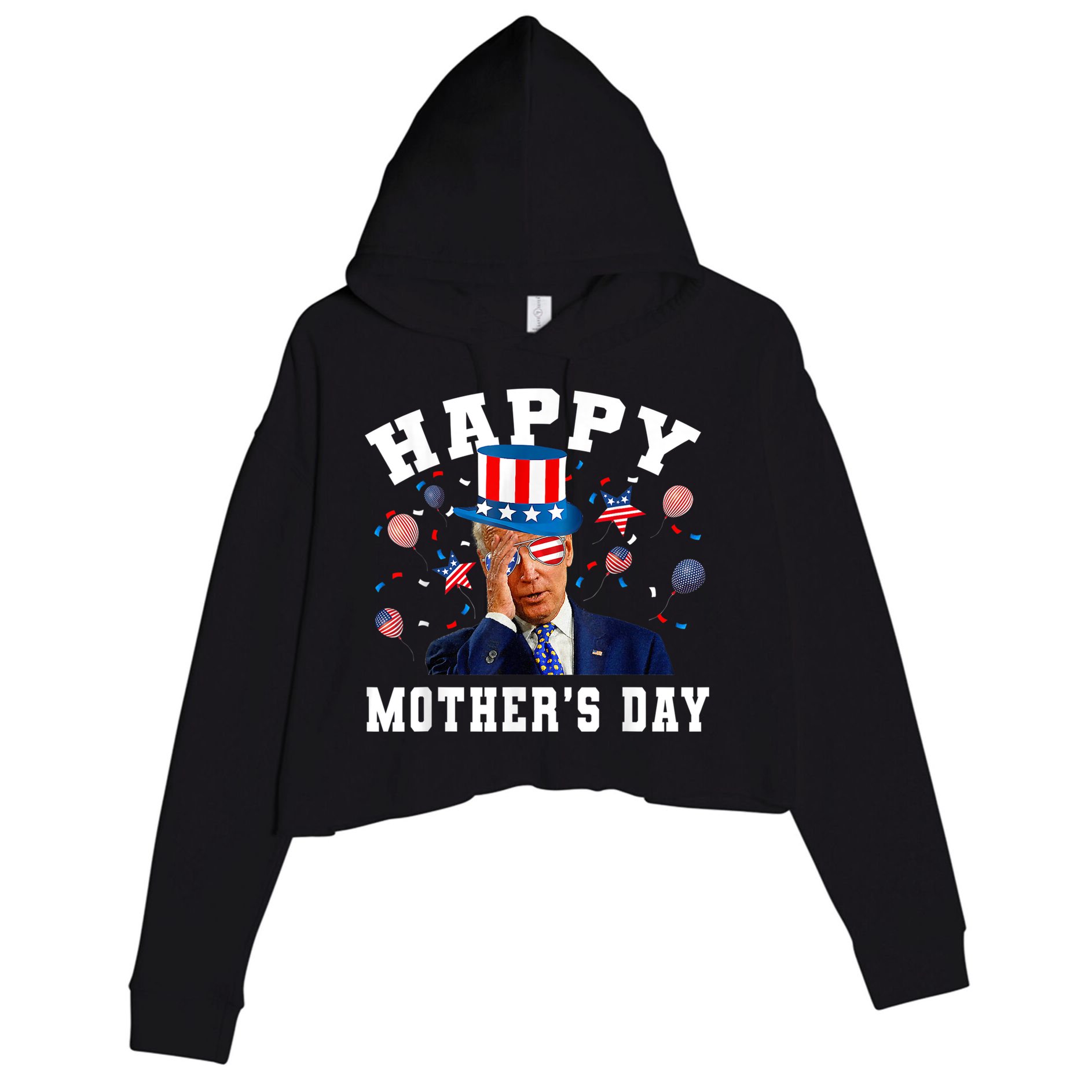 Funny Joe Biden Happy 4th Of July Confused Mother's Day Crop Fleece Hoodie