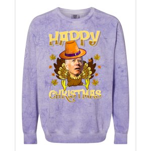 Funny Joe Biden Santa Turkey Merry Thanksgiving Christmas Colorblast Crewneck Sweatshirt