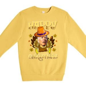 Funny Joe Biden Santa Turkey Merry Thanksgiving Christmas Premium Crewneck Sweatshirt