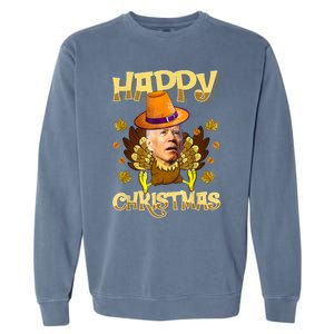 Funny Joe Biden Santa Turkey Merry Thanksgiving Christmas Garment-Dyed Sweatshirt